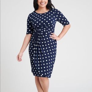 Connected Apparel retro blue&white polka dot dress